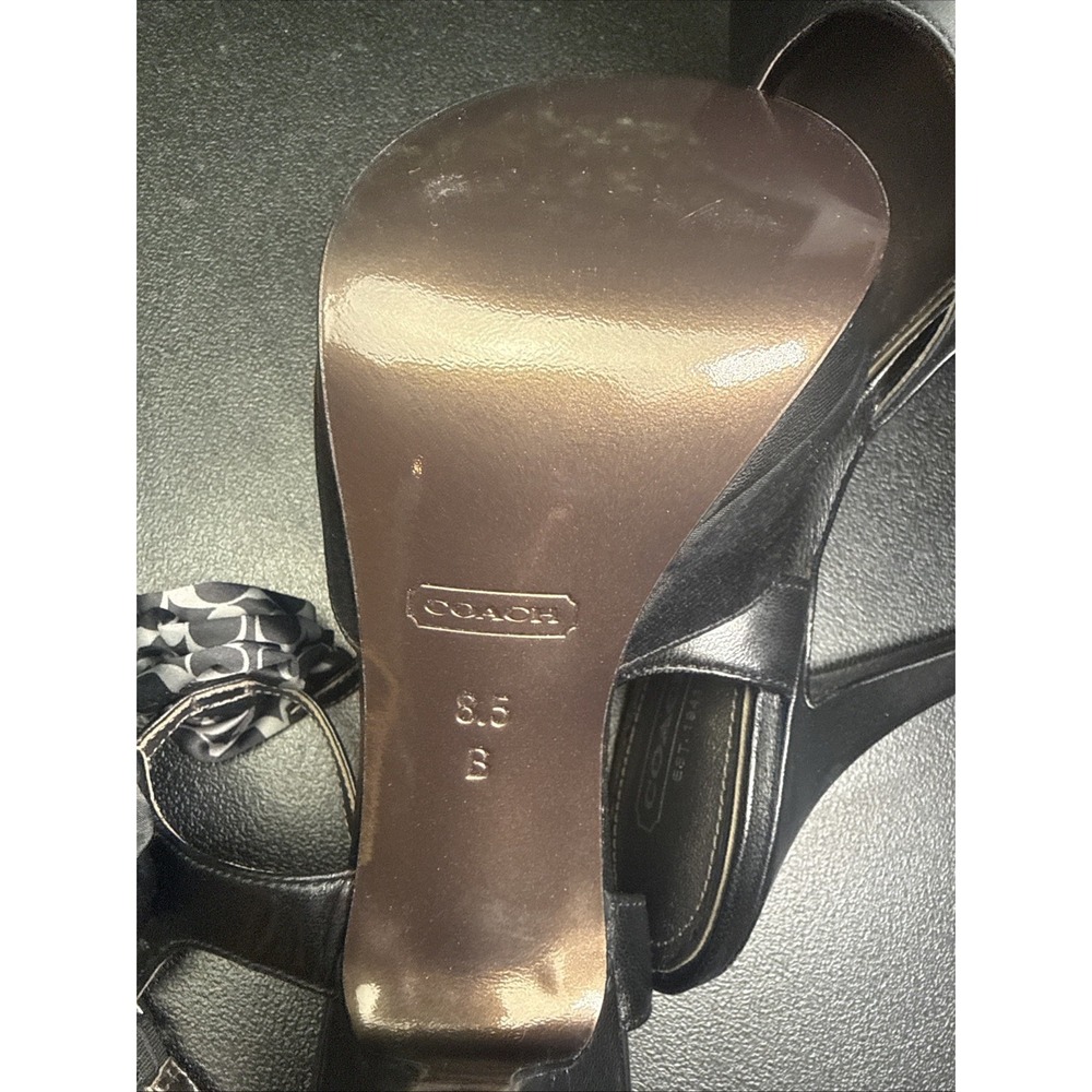 Coach Addysen black satin rosette peep toe high heels Size 8.5 B - Picture 7 of 7